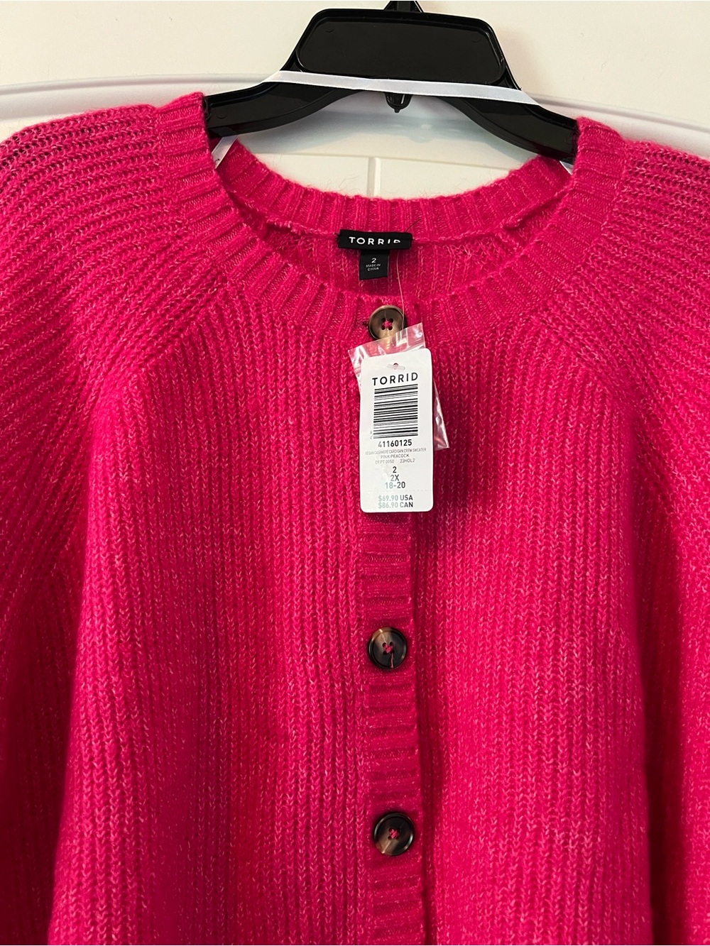 Torrid Womens Cashmere Vegan Cardigan Pink Peacock Crew Sweater Plus 2 2X 18-20 - Picture 2 of 6